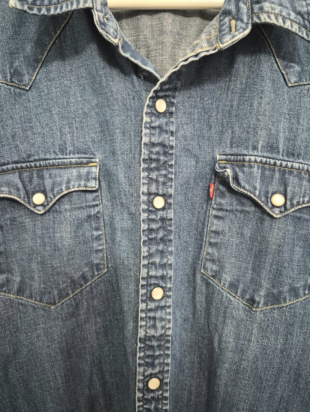 Levis Denim Pearl Snap Long Sleeve Slim Fit Mens Button Down Shirt XXL - Picture 3 of 7